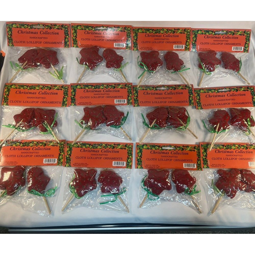 Vintage Fabric Plush 24 Christmas Tree Ornaments Lollipop Style Holly Berry Lot‎